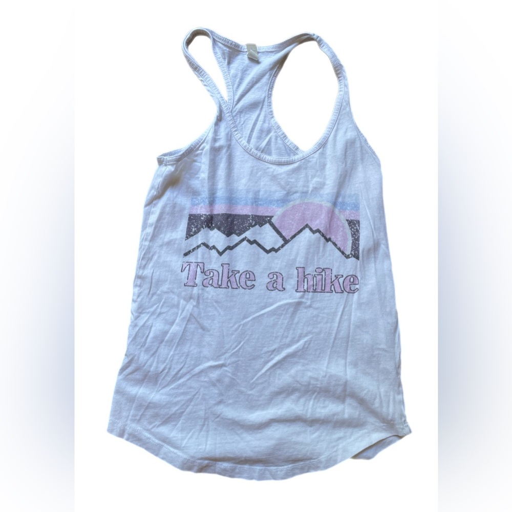 Cotton Heritage Take A Hike Mountain View Tank Top Size Small White Pink Grey